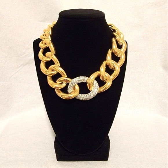 VINTAGE GIVENCHY Chunky Link Crystal Necklace w/Matching Earrings - Picture 3 of 13